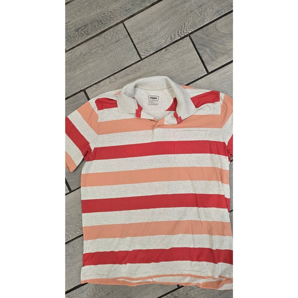 The Foundry Supply Co Mens 2XLT Striped Polo Shirt Short Sleeve Red Grey Peach